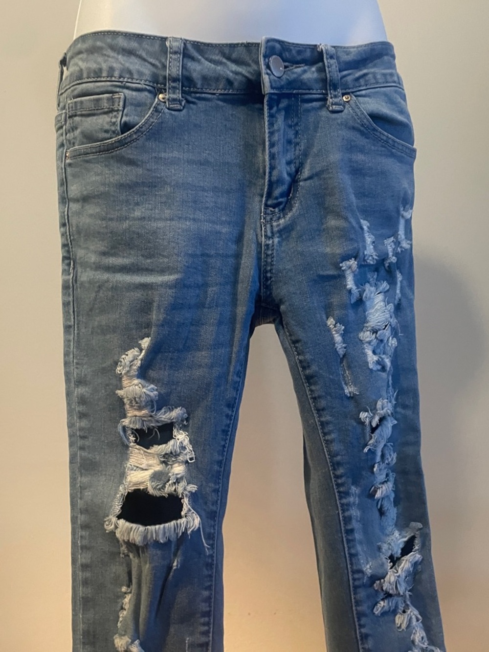 WAX Size 7 Ripped Distressed High-Rise Skinny Women's Light Blue Jeans - Picture 8 of 16